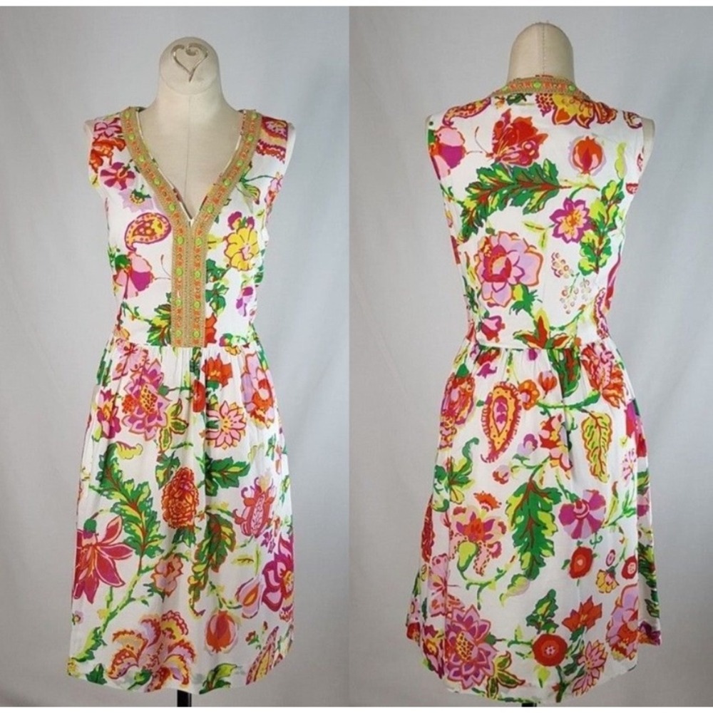 Vineyard Vines Floral  100% Cotton Dress Size 4 Vintage Retro Boho Summer